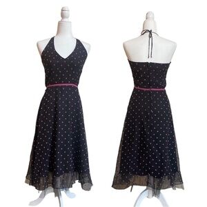 La Belle Vintage Black Backless Midi Halter Party Dress Pink Polka Dot Juniors 5